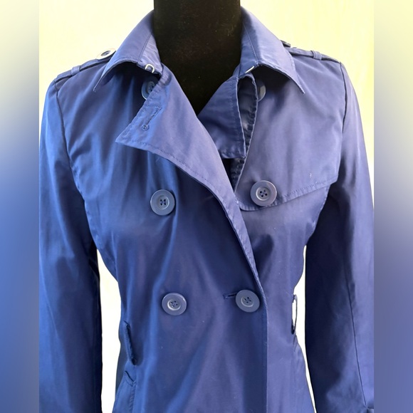 Kenneth Cole Reaction Royal Blue Double Breasted Trench Coat - Picture 2 of 14